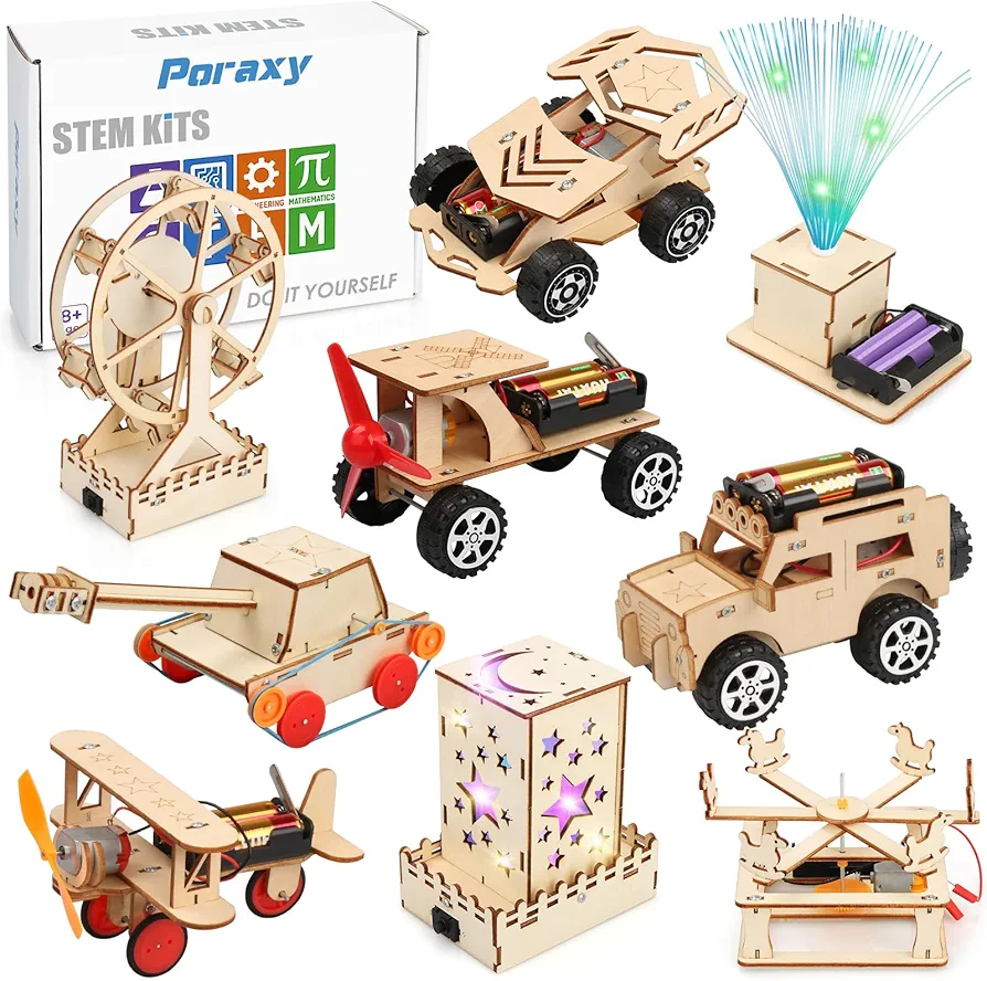 9 in 1 STEM Kits for Kids Age 8-10, Toys for age 8-13, STEM Projects for 8-12, Gifts for Boys and Girls 8 9 10 11 12 13 Year Old, Wooden 3D Puzzles, Science Educational Crafts Building Kits