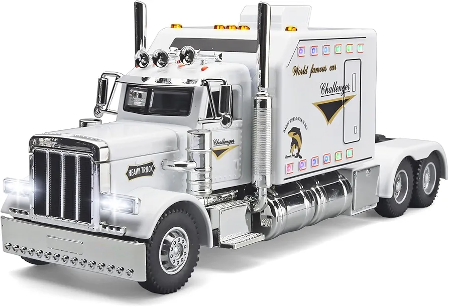 Semi Truck Toys for Boys Heavy Truck Tow Truck Toy,Metal Diecast Trucks Model with Light and Sound Pull Back Semi Truck Toy,Truck and Trailer Toys for Boys,Toy Trucks for Boys Age 4-7(White)