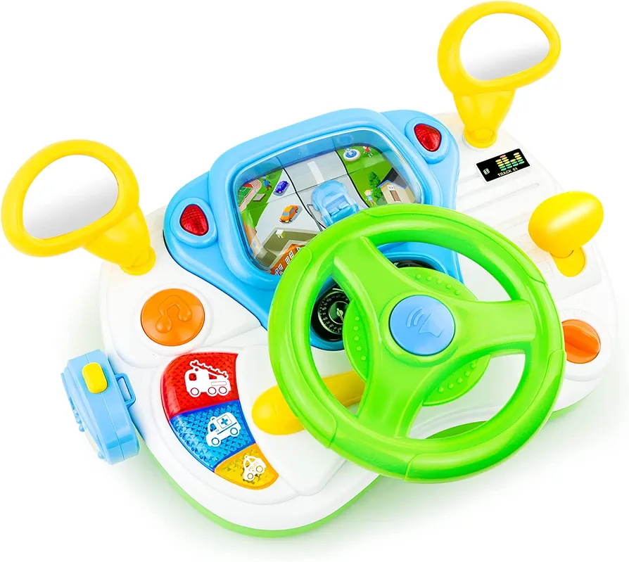 Steering Wheel Toys for Girls Boys - Baby Car Toys with Light and Music, Simulation Driving Learning Educational Toys for 1 2 3 4 5 Year Old Boys Girls Birthday and Xmas Gifts