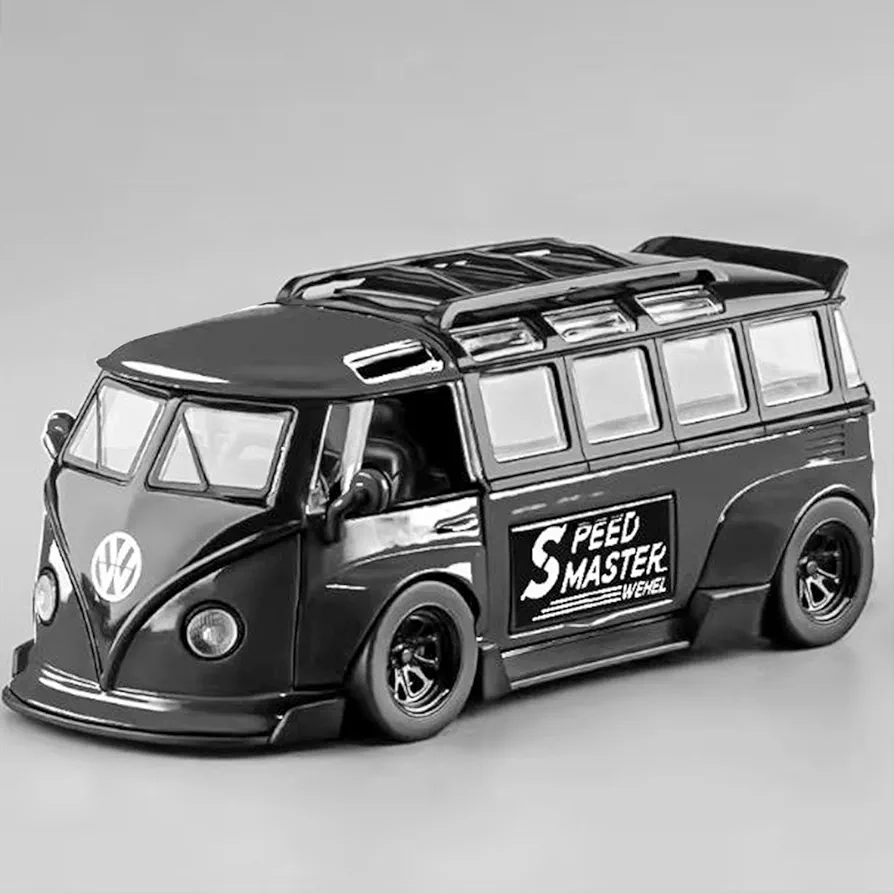 Toy Bus VW T1 Bus Toys Diecast Model Trucks,Pull Back Cars with Lights and Sounds for Kids Age 4-8 Volkswage Bus with Remoavable Top Black