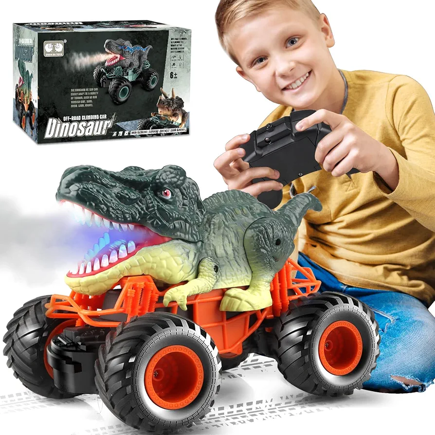 Dolanus Dinosaur Remote Control Car Toy for Kids Age 3 4 5 6 7 8 Year Old, Dinosaur Monster Trucks for Boys Remote Control, Dino Toys for Kids 5-7, Dino Car, Dinosaur Toys for Kids 5-7 8-12