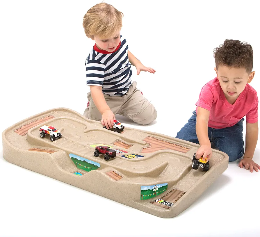 Simplay3 Portable Carry and Go Kids Race Track Toy Car Train Table, 2-sided No Assembly for Children 3 4 5 6 7 Years Old Boys Girls, Made in USA