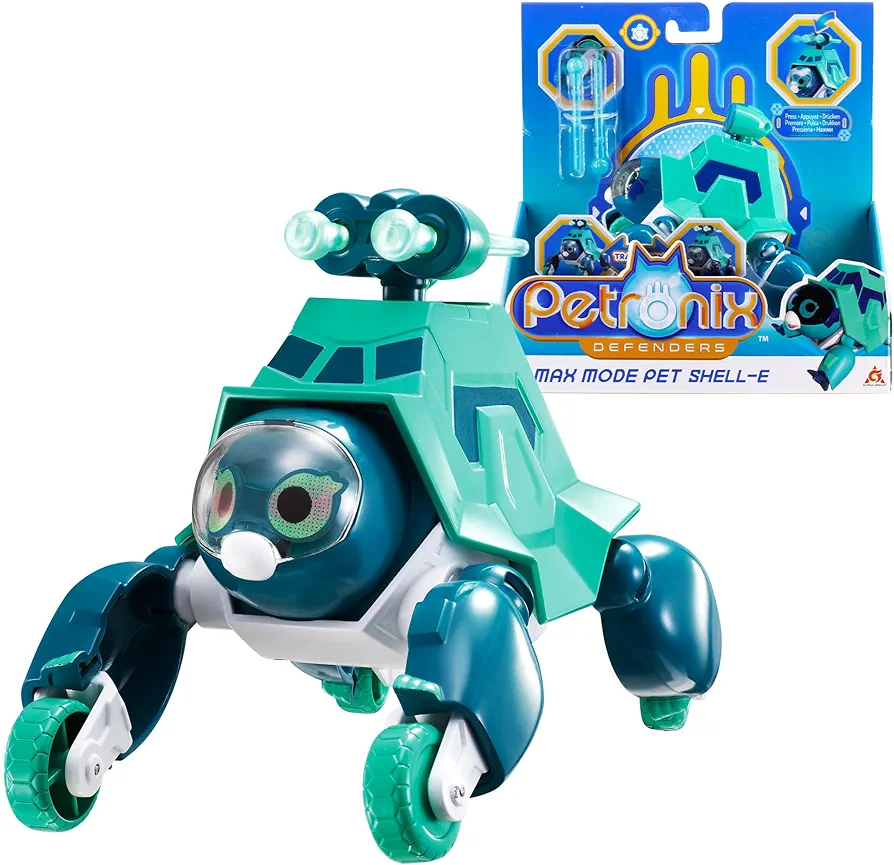 Alpha Group Petronix Defenders Max Mode Pet Shell-E, Little Green Turtle Figures, with Moveable Joints Kids Toys for Boys and Girls Ages 3 and up