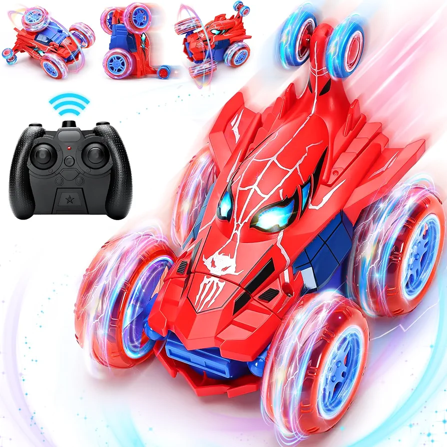 Spider Remote Control Car for 5-7,360° Rotating Double Sided RC Stunt Car with Cool Wheel Lights,4WD Off Road RC Crawlers Outdoor Toys Cars for Kids Boys Girls Age 4-7 8-12 Birthday Gift