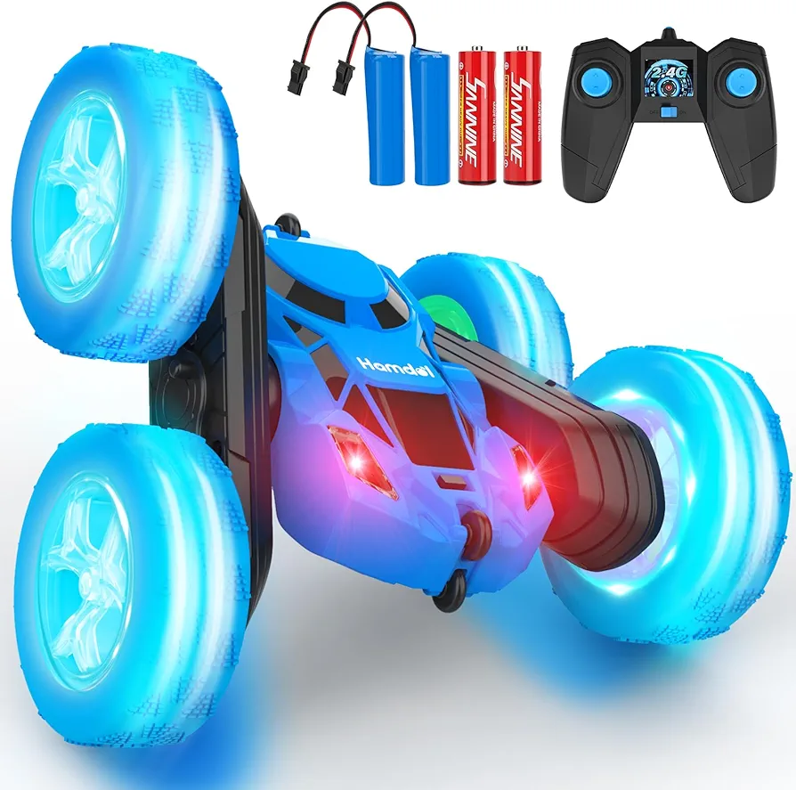 Remote Control Car for Boys 6-12 Year Old Double Sided 360°Rotating 4WD Rechargeable RC Cars Race Stunt Toy Car for Kids Birthday-Blue