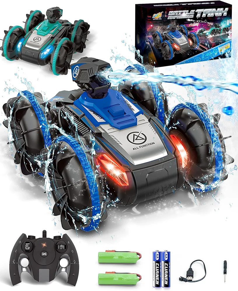 Remote-Control Car RC Boat for Pool: Amphibious Car Toys with Water Gun for Kids ages 6 7 8-12 Adults — 2.4 GHz Waterproof RC Monster Truck Stunt Car Vehicle — All Terrain Beach Car Toy for Gifts