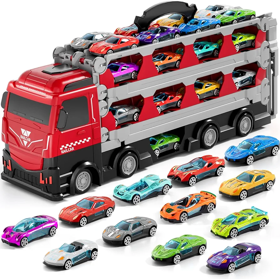 iHaHa 78 inches Transport Truck with 24pcs Die-Cast Cars Toys, Cars Toddler Toys Gifts for 2 3 4 5 6 7 Years Old Boys Girls Kids, Boys Toys Age 3-5 4-7