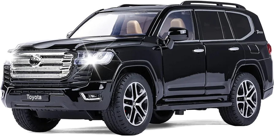 SASBSC Toy Cars Land Cruiser Model Car with Lights and Sounds Big Diecast Metal Car Toys for 3+ Year Old Boys Collectible Pull Back Cars for Kids Birthday Gifts (Black)