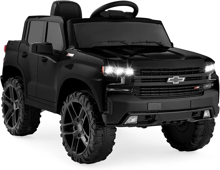 Best Choice Products 12V Licensed Chevrolet Silverado Ride On Truck, Electric Car Toy w/Parent Remote Control, Truck Bed Storage, Bluetooth Speaker, LED Lights, 2.5 MPH Max Speed - Black