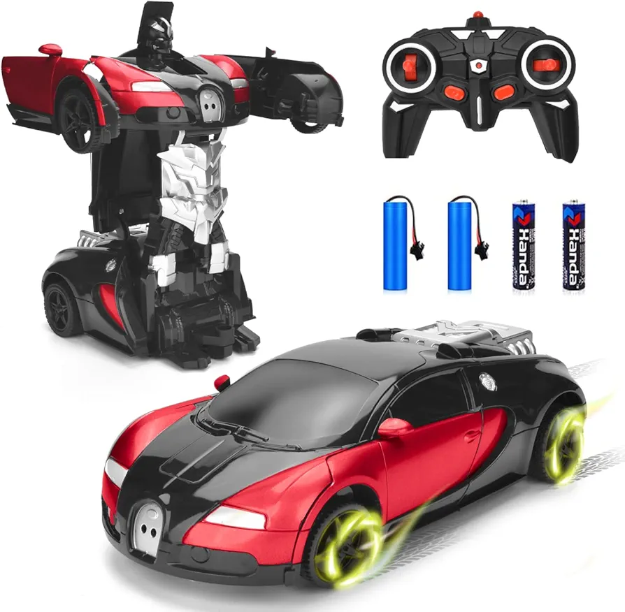 Transform RC Car Remote Control Car with One Key Transformation, New Upgrade Deformed Robot for Kids Rechargeable Cars for Boys Age 3-8, Christmas for Boys and Girls (Red)