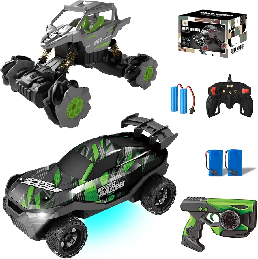 1/24 RC Stunt Car 360° Rotating 4WD Off-Road 2.4Ghz 20KM/H+RC Drift Car 2.4GHz 1:24 Scale 4WD 20KM/H High Speed with Lights RC Drift Car Boys Girls Gifts Birthday Xmas for 6-12 Year Old