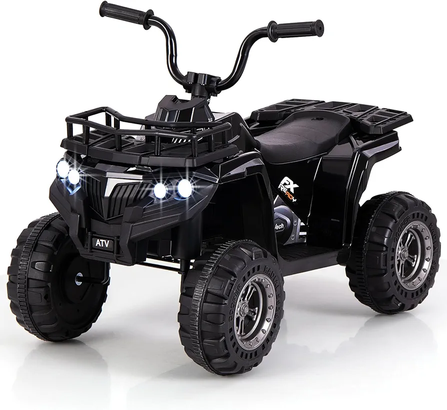 HONEY JOY Ride On ATV, 6V 4 Wheeler Battery Power Kids ATV Toy w/LED Lights, High/Low Speed, Tread Tires, Music, Off-Road Toddler Quad, Electric Car for Boys Girls (Black)