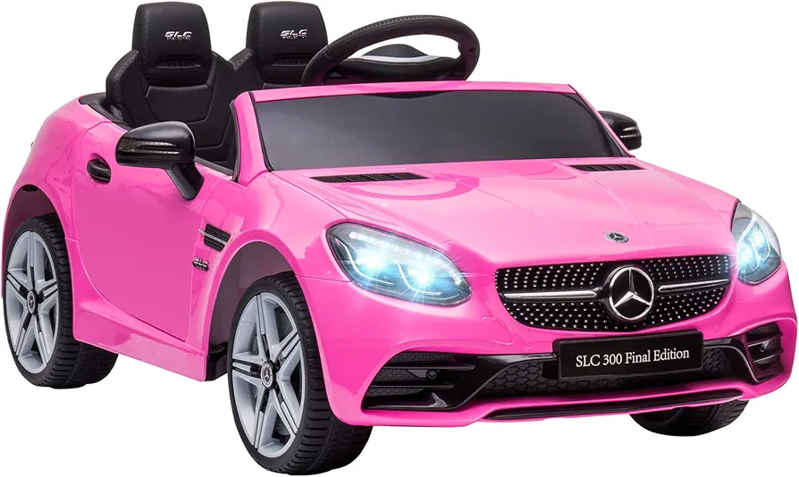 Aosom Mercedes SLC 300 Licensed Kids Electric Car with Remote Control, 12V Battery Powered Kids Ride on Car with Music, Lights, Suspension for 3-6 Years Old, Pink