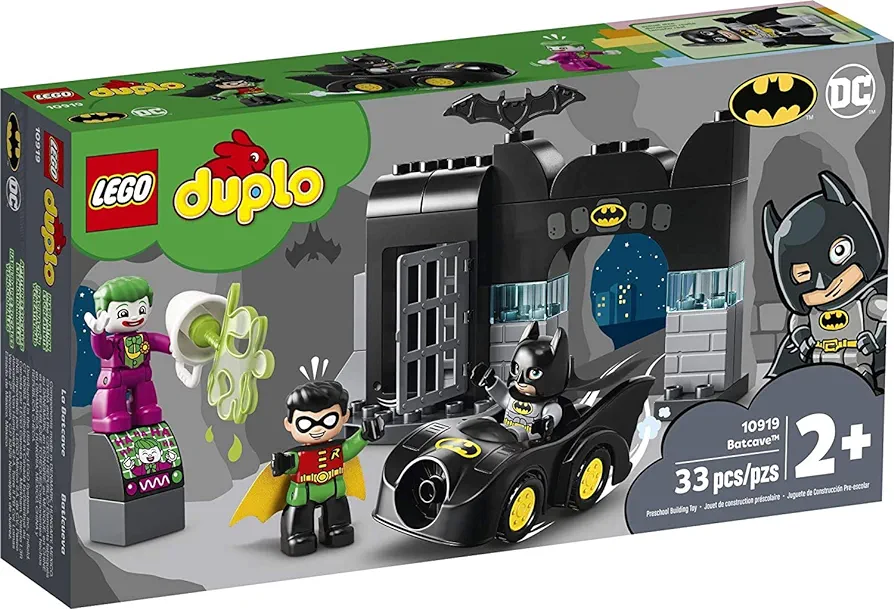 LEGO DUPLO Batman Batcave 10919 Action Figure Toy for Toddlers; with Batman, Robin, The JOKER and The Batmobile; Great Gift for Super Hero Kids Who Love Imaginative Play (33 Pieces)