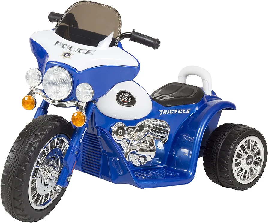 Lil' Rider 3 Wheel Mini Motorcycle Trike for Kids, Battery Powered Ride on Toy by Rockin’ Rollers – Toys for Boys and Girls, 3 - 6 Year Old – Police Car Blue, Large