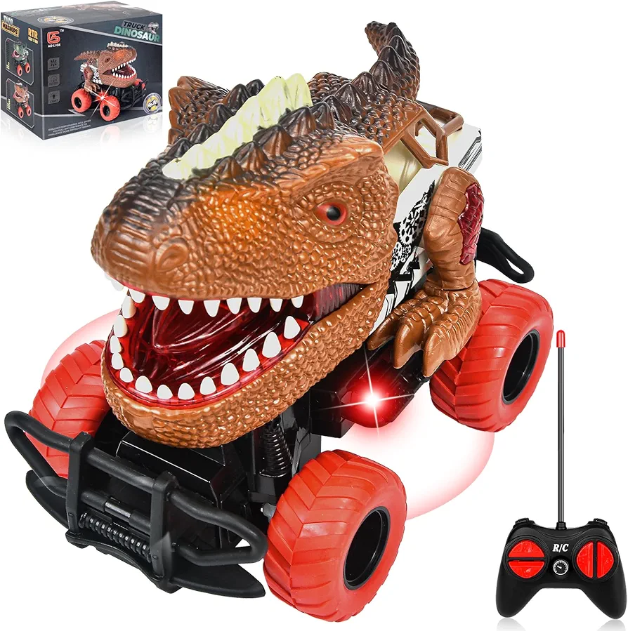 Dinosaur RC Toys Car for Toddlers, RC Car Toys 3 4 5 6 Year Olds, Dinosaur Toys for Ages 3-12 - Easter or Birthday Gift for Kids Boys and Girls (Dark brown)