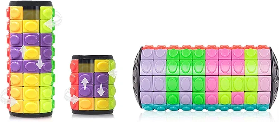 R.Y.TOYS Fidget Toy,Magic Cube Puzzle,Brain Teasers for Adults,Cylinder Rotate&Slide Logic Restless Hand Game,Trick Puzzle,Gift for Kids Child(8Colorsx4/8Layers+12Colorsx10Layers)