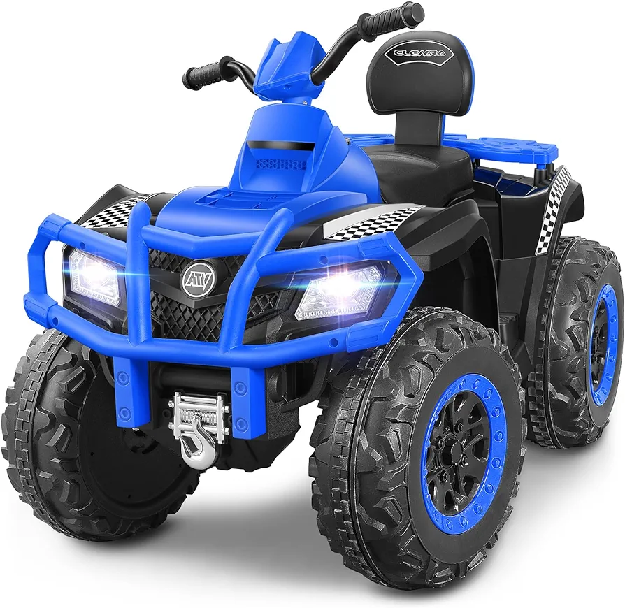 ELEMARA 2 Seater Kids ATV, 12V 4 Wheeler for Kids Quad with 10AH Battery, 4mph Max Speed,Bluetooth, LED Lights, Radio, Toddler Ride on 4 Wheeler Electric Car for Boy&Girls Age 3-8, Blue