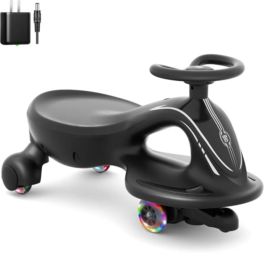 XJD Electric Wiggle Car Ride On Toy, 2 in 1 Wiggle Car Rechargeable Battery with Anti-Rollover Colorful Light-Emitting Wheel for Toddler Ride On Toys 3 Years and Up (Black) (Black)