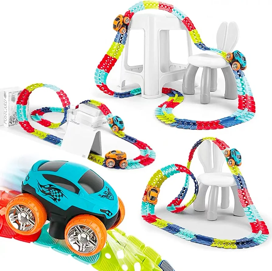 Eapura Race Track Cars for Boys Girls Kids Race Car Track|Race Car Game with 92PCS Car Tracks Building Toys for Kids Ages 4-8.Birthday Gift Toys for 3+ Year Old Boys