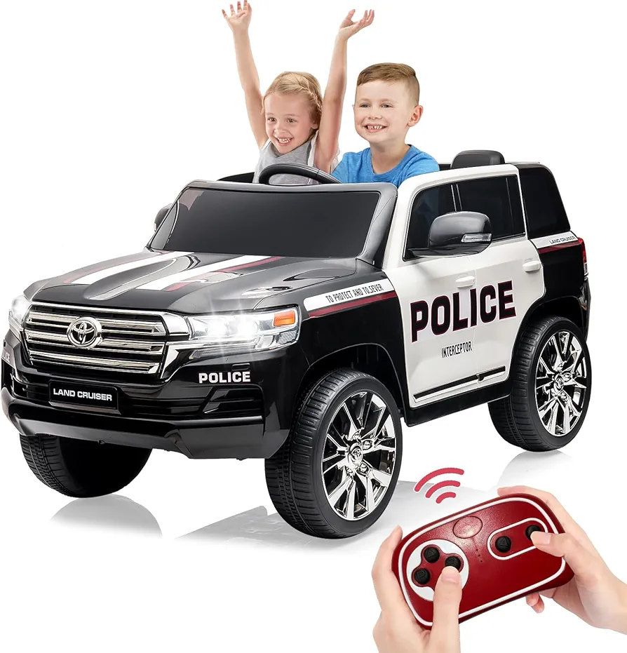 Electric Kids Ride on Police Car SUV, 2 Seater Truck 12V Licensed Toyota Land Cruiser with Remote Control, 2 Motors Battery Operated 3 Speeds, LED Lights, Music for Boys and Girls