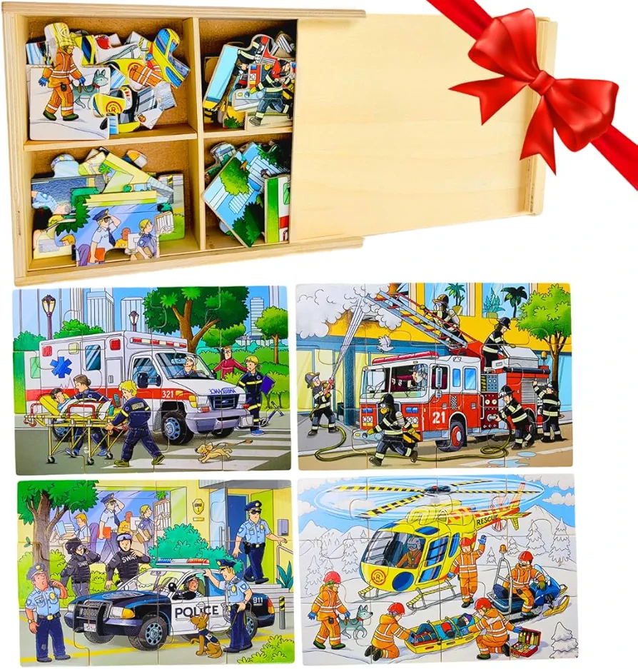 4-in-1 Wooden Puzzles for Boys 48 PCs Puzzles for Kids Ages 4-6 Great Gift for Boys,Car Puzzles for Kids Ages 4-8, Wood Puzzles for Kids Ages 3-5 Jigsaw Puzzle Box, Summer Activity Outside