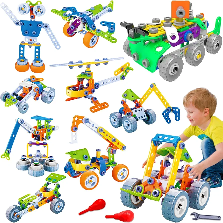 MOONTOY 11 in 1 STEM Toys for 4 5 6 7 8+ Year Old Boy Birthday Gifts Building Toys Kids Age 4-8 5-7 6-8 Educational Blocks STEM Kits Activities Erector Set Robot Engineering Construction Creative Game