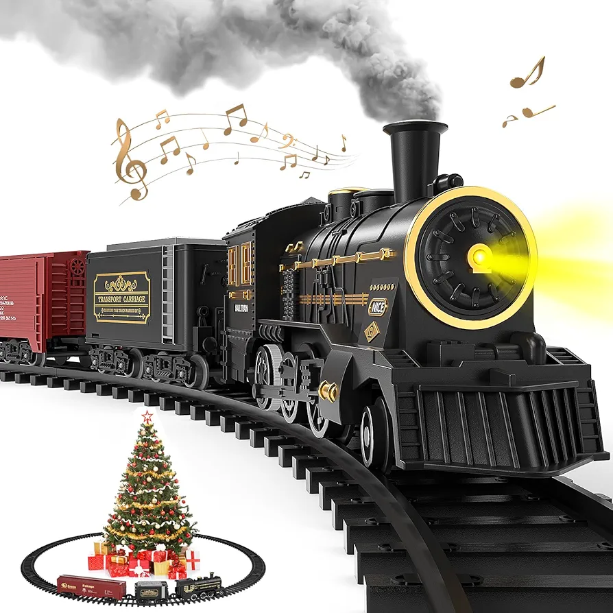 Train Set - Electric Train Toys w/Smoke, Light &Sounds, Train Sets for Boys&Girls2-4-7 w/Locomotive, 2 Cars &14 Tracks, Christmas Toy Train Gifts for Kids Ages 8-14 & 3 Years Old Toddlers