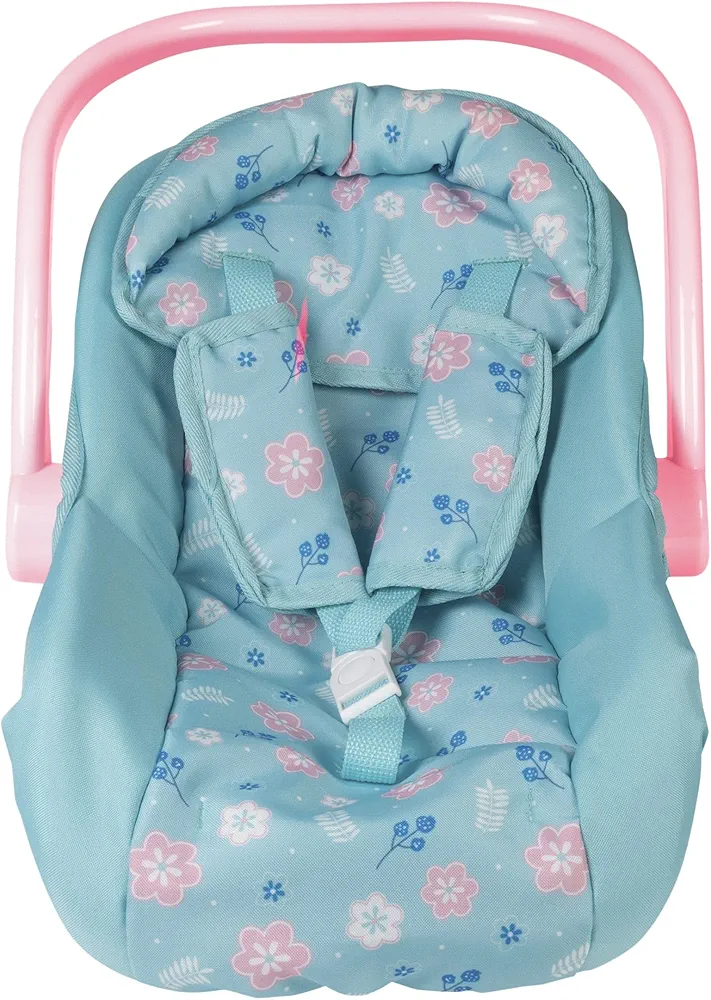 Adora Baby Doll Car Seat with with Removable Seat Cover - Machine Washable, Fits Most Dolls & Plush Animals Up to 20”, Birthday Gift for Children Ages 2+ - Blue Flower Power