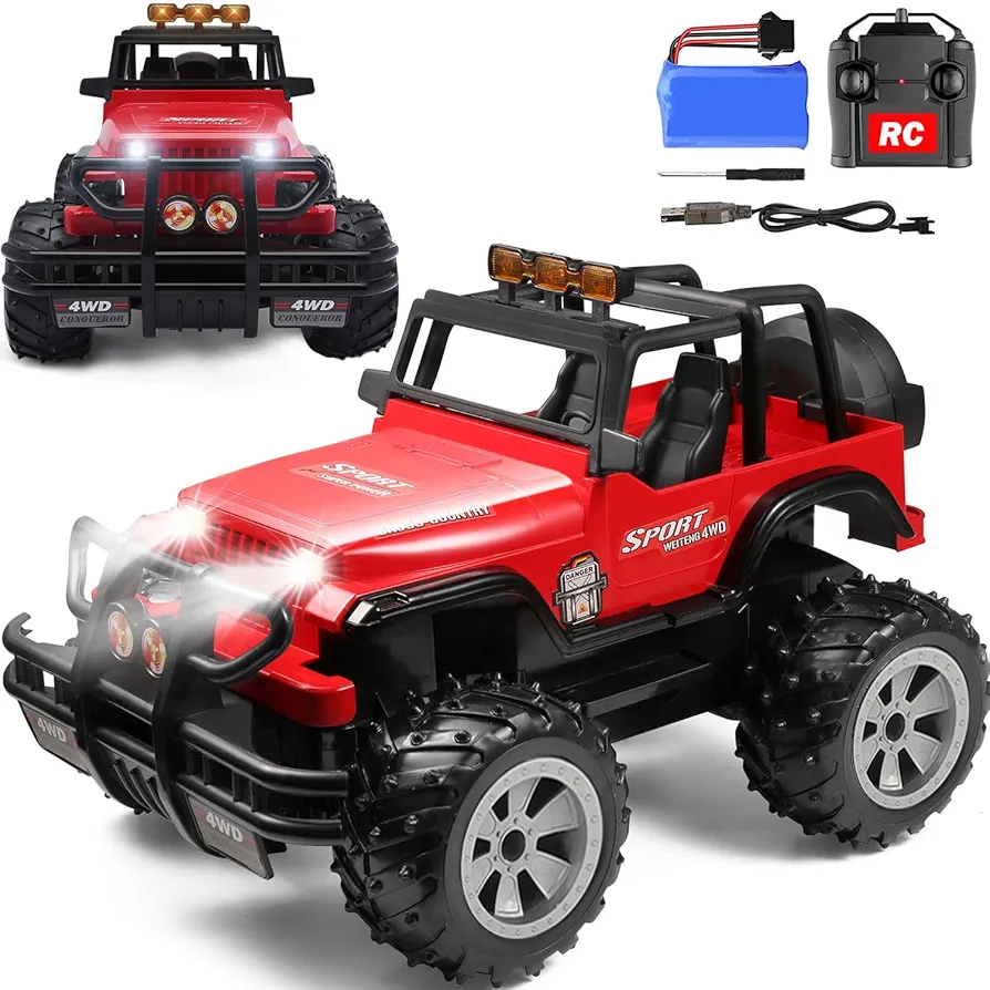 Remote Control Truck for Boys 4-7, High Speed Off Road 1:16 Pick-up Toys RC Car Monster Truck 2.4Ghz with LED Headlight Crawler for Kids