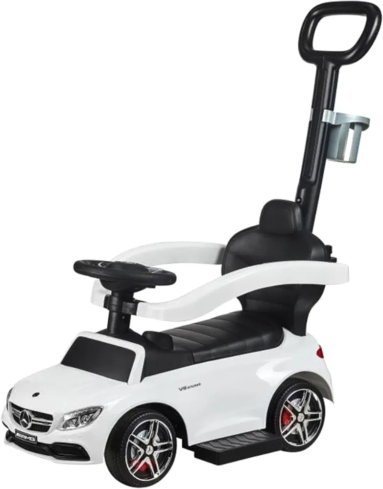 Best Ride On Cars Mercedes C63 (Officially Licensed), 3 in 1 Push Car for Kids with Cup Holder, White, Large