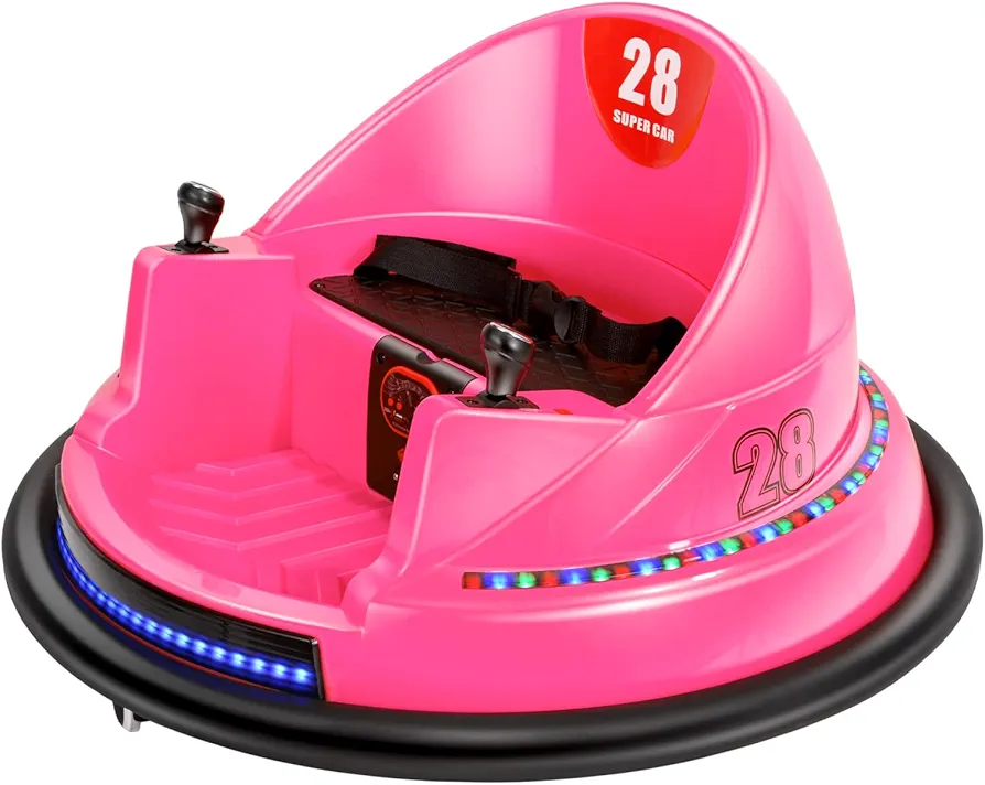 Edostory Electric Ride On Bumper Car Kids 12V 3-Speeds for Toddlers, 1.5-8 Years Old Baby Bumping Toy Cars, DIY Sticker Baby Toy Gifts, Remote Control, Bluetooth, 360 Spin ASTM-Certified Pink