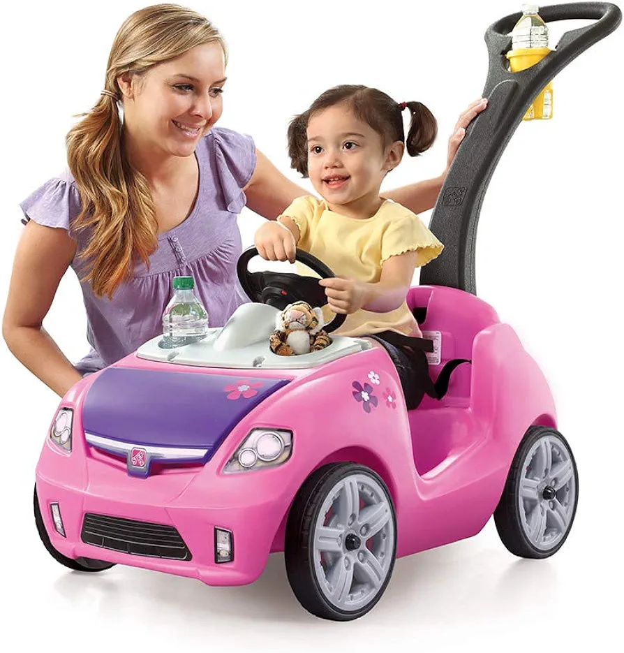 Step2 Whisper Ride II Kids Push Car, Ride On Toddler Car, Seat Belt, Horn, Boys and Girls Ages 1.5–4 Years Old, Max Weight 50 lbs., Quick Storage, Stroller Substitute, Pink