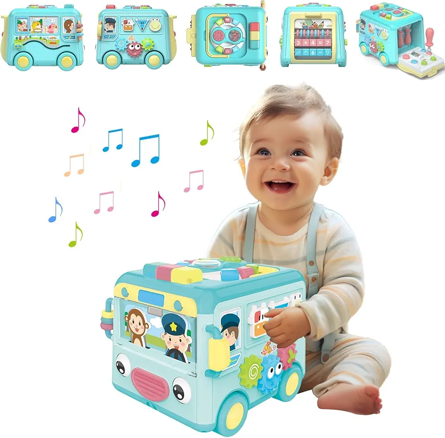 Educational Baby Learning Music BusToddlers Toys Age 1 2 3 4 5 with Sounds/Lights/Telephone/Engineering/Math Game Toy for Boys & Girls Preschool Kids Kids (ZK101)