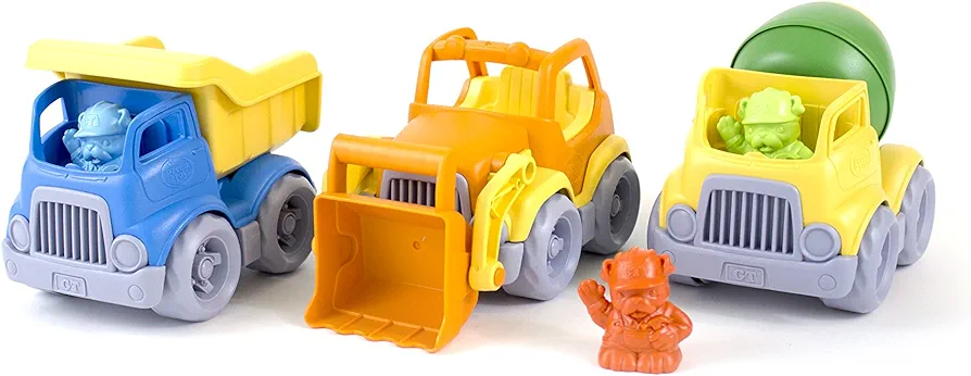 Green Toys Construction Vehicle Set, 3-Pack - Pretend Play, Motor Skills, Kids Toy Vehicles. No BPA, phthalates, PVC. Dishwasher Safe, Recycled Plastic, Made in USA.