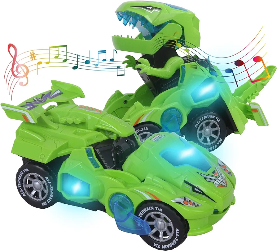 Toys for 3-6 Year Old Boys Transforming Car Toys with LED Light and Music Dinosaur Toy Birthday Gifts for 4 5 6 7 Year Old Boy (Green)