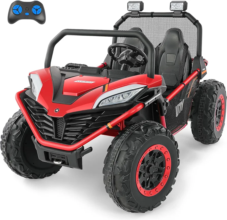 ELEMARA 2 Seater Ride on Car for Kids,12V Battery Powered Off-Road UTV Toy,4WD Electric Car with Remote Control,LED Lights,Bluetooth,Adjustable 3 Speeds,2 Spring Suspension for 3-8 Boys & Girls,Red