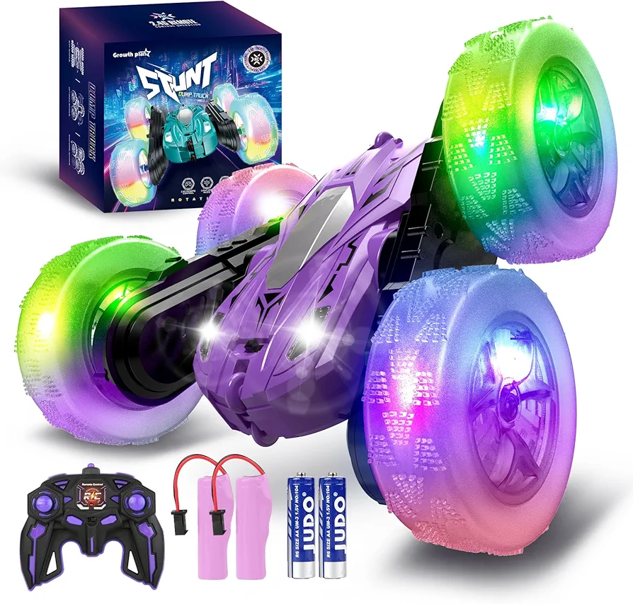 Remote Control Car 360° Rotating RC Cars, 2.4Ghz Double Side RC Stunt Car with Wheel Lights Headlights, RC Race Car Toys for Boys Girls Age 8-12 Christmas Birthday Gift(Purple)