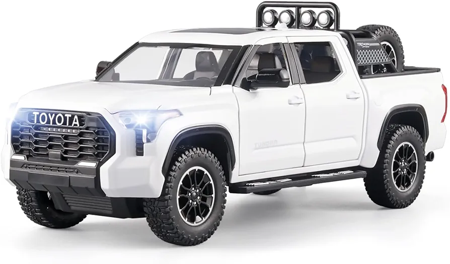 Toy Trucks for Boys 1/24 Tundra Diecast Metal Model Toy Pickup Truck Pull Back Car Model with Light and Sound Toy Trucks for Boys Age 4-7(White)