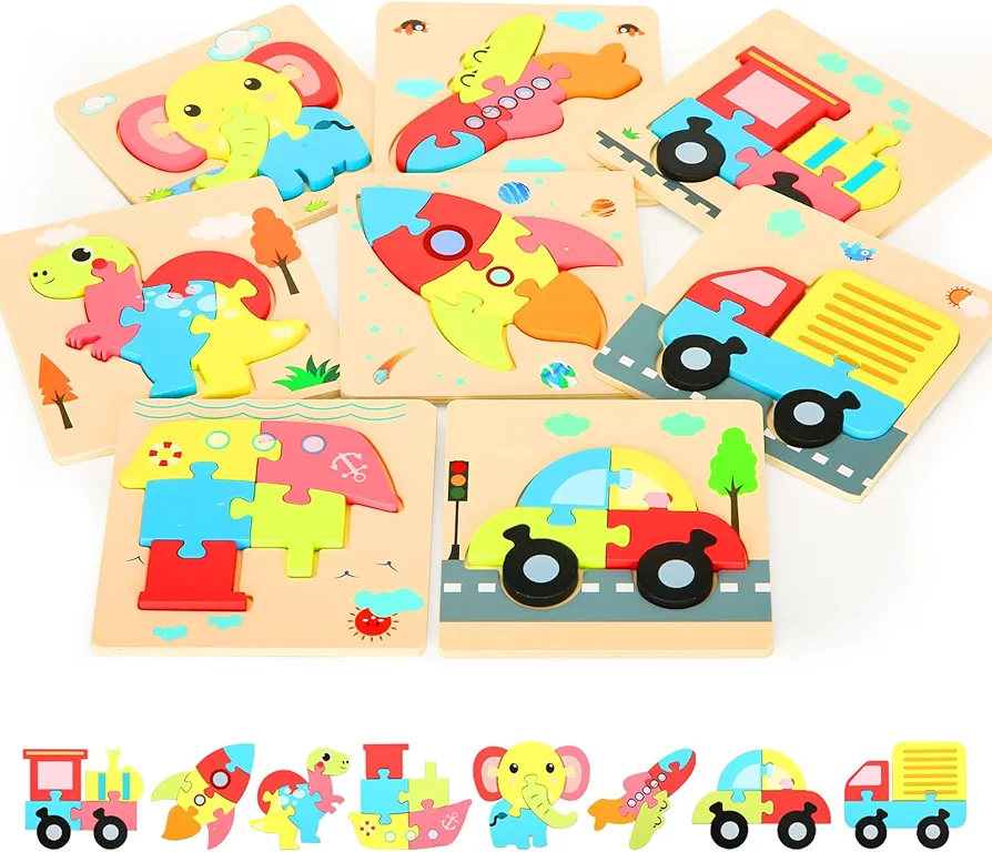 Toddler Puzzles 8 Piece Wooden Puzzles for Toddlers 1-3, Puzzle 2 Year Old, Toddler Puzzles Ages 2-4, Montessori Toys Puzzles for 2 Year Old, Toddler Toys for 1 2 3 Boys and Girls