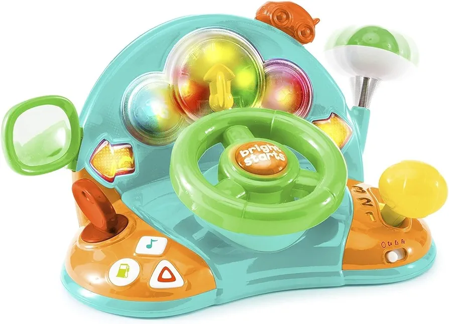 Bright Starts Lights and Colors Driver Toy Steering Wheel with Car Sounds for Pretend Play - Green, 6 Months and up