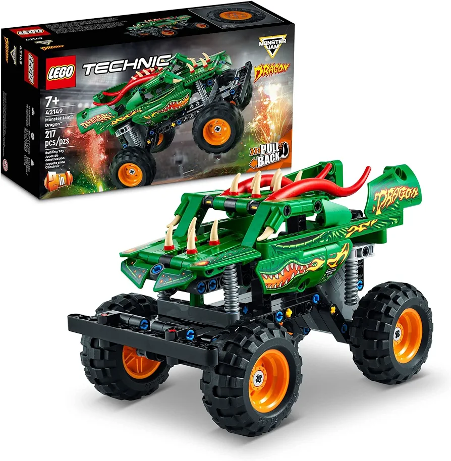 LEGO Technic Monster Jam Dragon, Monster Truck Toy for Boys and Girls, 2 in 1 Racing Pull Back Car for Off Road Stunts, DIY Building Toy Idea for Outdoor Play, Summer Activities for Kids, 42149