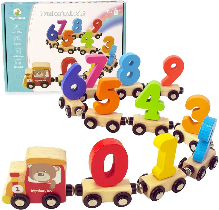 Number Train Set for 1 2 3 Year Olds, Educational Toy Cars for Toddlers, Montessori Learning Toys for Boys and Girls (Red)