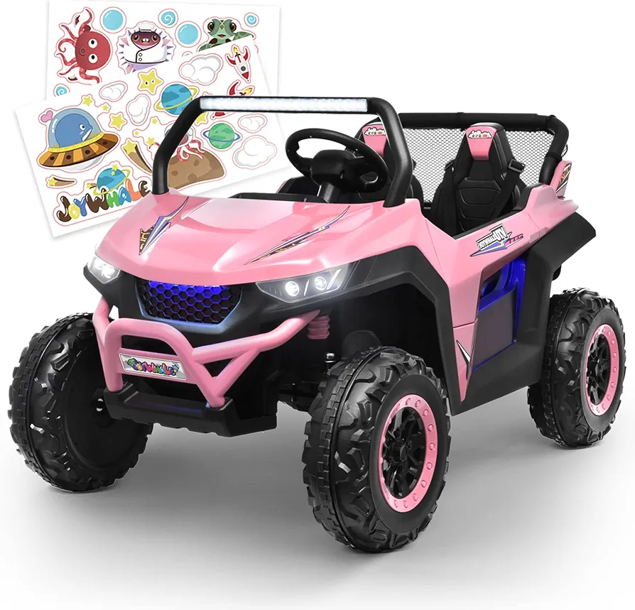 Joywhale 12V 2 Seater Kids Ride on UTV Car Battery Powered Electric Vehicle for Kids Ages 3-8, with 7AH Battery, 2.4G Remote Control, Metal Suspension, Bright Headlights, Storage Net Bag & Music, Pink