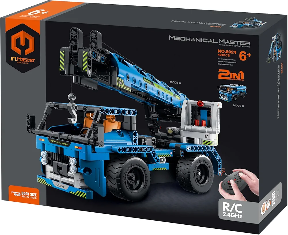 STEM Car Toy Building Toy Gift for Age 6+, Remote Control 2in1 Crane Truck Building Block Take Apart Toy, 401 Pcs DIY Building Kit, Learning Engineering Construction R/C Toys