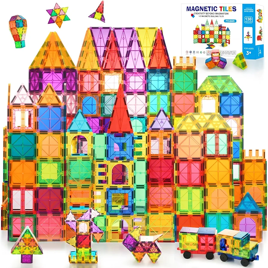 130PCS Blocks with 2 Cars, 3D Clear Building Set,Sensory Educational ChristmasToys Gift for Toddlers Kids Boys 3 4 5 6 7 8 9 10+ Year Old