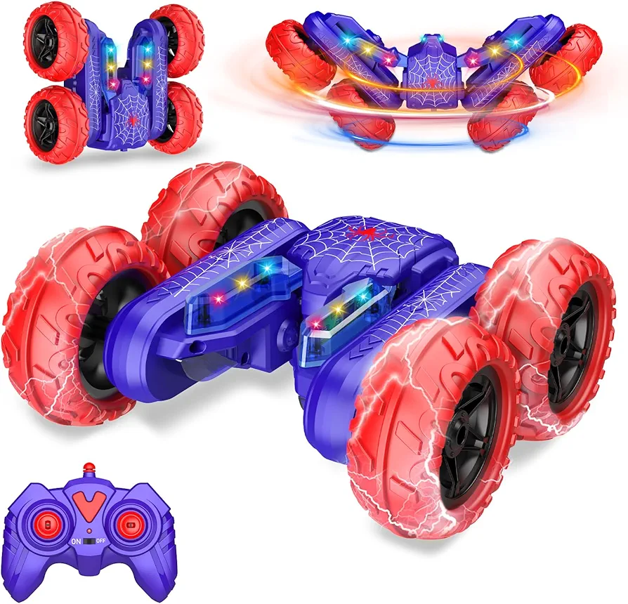 Spider Remote Control Car Toys for 3-12 Year Old Boys, 360°Rotating 4WD Off-Road RC Stunt Car with Headlights 2.4Ghz Double Sided Rechargeable RC Cars Toy for Boys Age 4-7 8-12 Birthday Gift