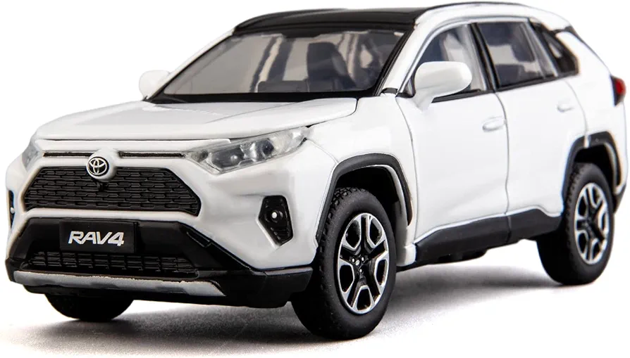 Compatible for 1:32 Diecasting Alloy Toyota RAV4 Car Model Toy Car,Front Wheel Steering Car with Lights and Sound, Open Door for Kids Gift, Cars for kids ages 4-8,Children's Gift White