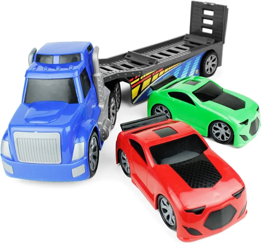 Boley Big Truck Hauler Playset - Car Transporter Trailer with 2 Race Cars Included - Big Toy Car Carrier Truck for Kids and Toddlers! - Ages 3 and Up!