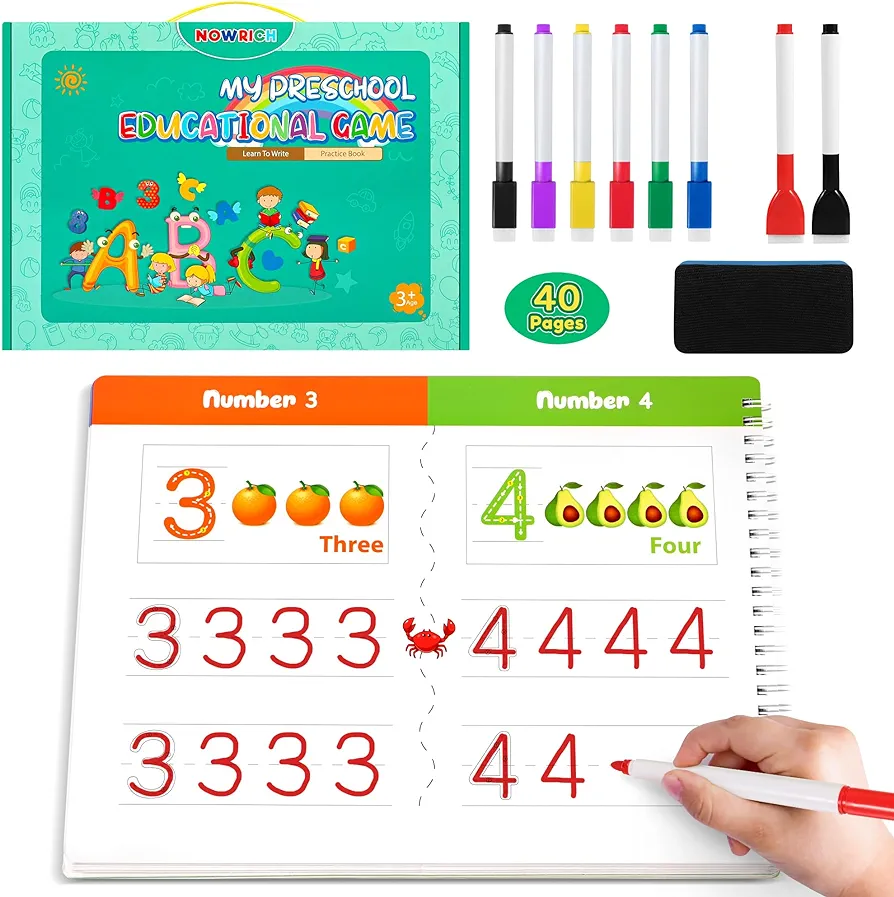 Toddler Preschool Learning Activities Handwriting Practice Book, 40 Pages Kindergarten Educational Workbooks, Autism Learning Resources, Montessori ABC Tracing Busy Books Toys Gifts for Kids Ages 3-5